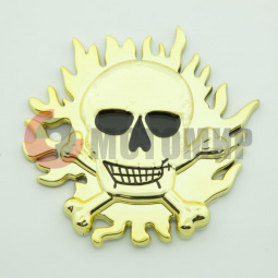 Наклейка Череп золотой в языках пламени обьемная Наклейка Череп золотой в языках пламени обьемная